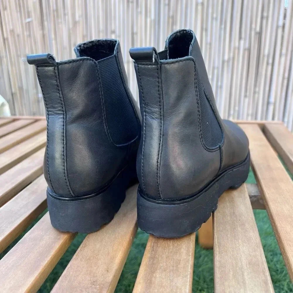 Steve Madden Women's Leather Pull On Lug Sole‎ Block Heel Ankle Booties Size 36 - Picture 2 of 8